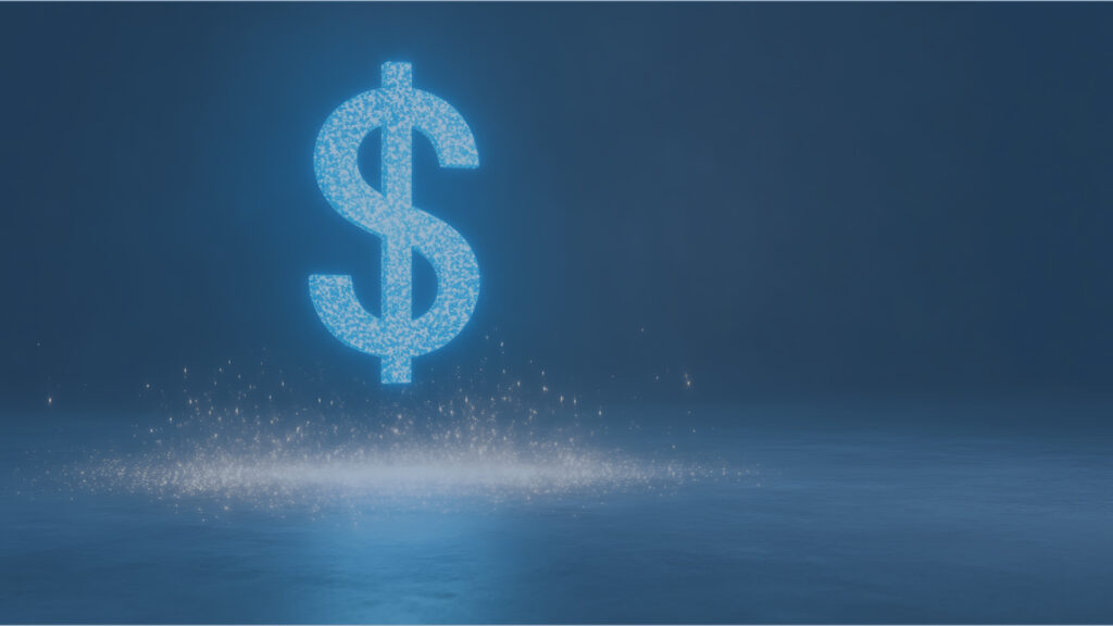 Floating blue dollar sign.