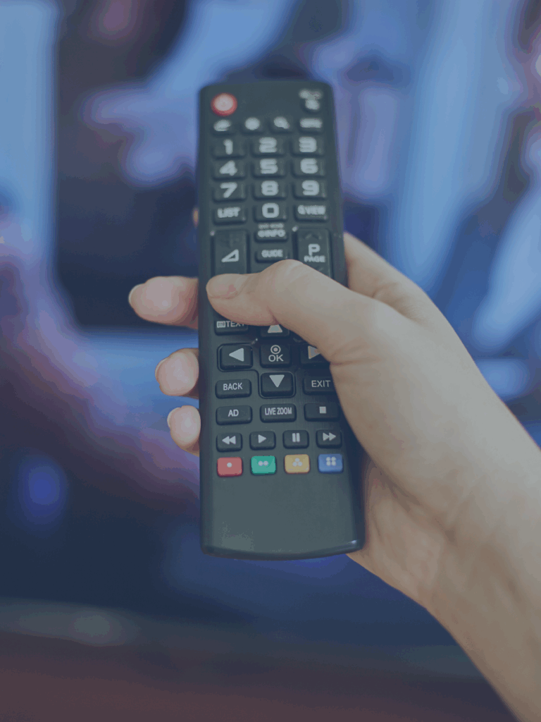 Hand holding a remote.