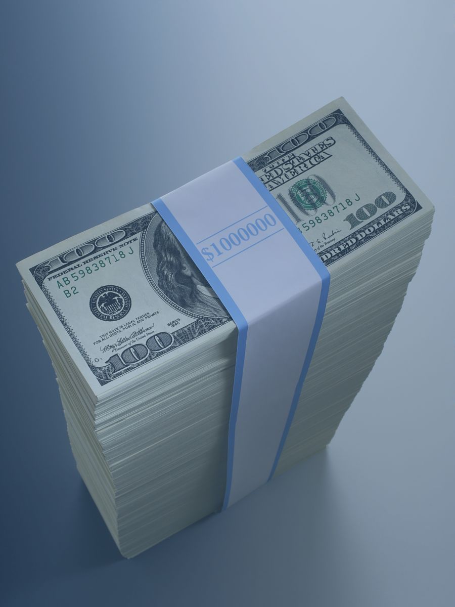 Wrapped one million dollar stack of money.